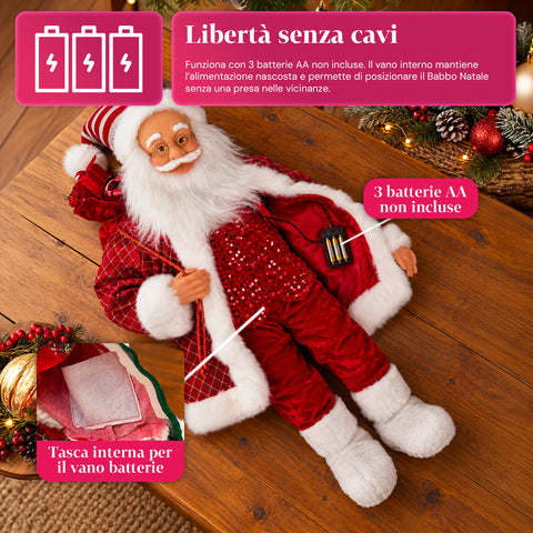 Világító és zenélő Mikulás, dekoratív karácsonyi szobor, 65-95-120 cm, elemes világító dísz - Blind Box