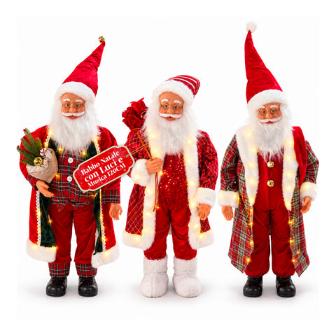 Világító és zenélő Mikulás, dekoratív karácsonyi szobor, 65-95-120 cm, elemes világító dísz - Blind Box