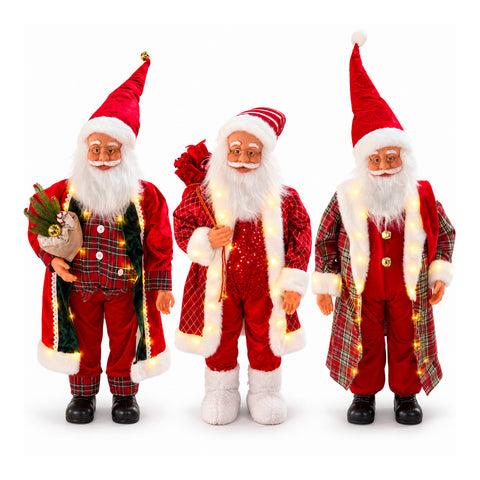 Világító és zenélő Mikulás, dekoratív karácsonyi szobor, 65-95-120 cm, elemes világító dísz - Blind Box