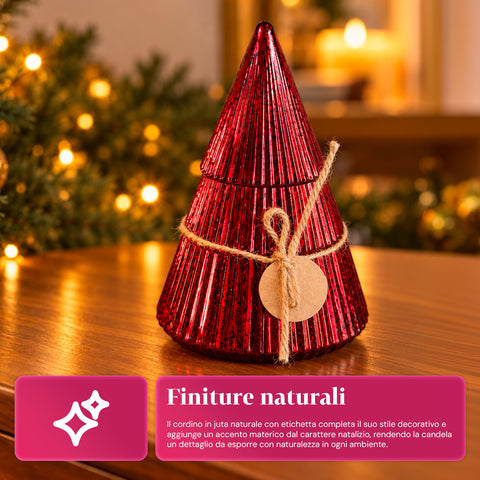 Candela Profumata in Vetro Decorato a Forma di Sfera o Albero – Fragranze Pino, Cannella e Vaniglia – Contenitore Riutilizzabile