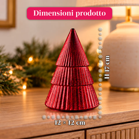Candela Profumata in Vetro Decorato a Forma di Sfera o Albero – Fragranze Pino, Cannella e Vaniglia – Contenitore Riutilizzabile