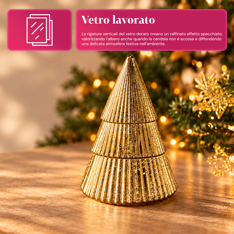 Candela Profumata in Vetro Decorato a Forma di Sfera o Albero – Fragranze Pino, Cannella e Vaniglia – Contenitore Riutilizzabile