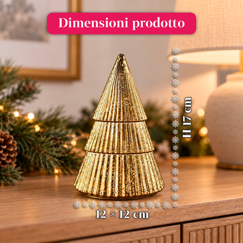 Candela Profumata in Vetro Decorato a Forma di Sfera o Albero – Fragranze Pino, Cannella e Vaniglia – Contenitore Riutilizzabile