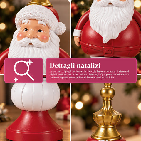 Statuetta Natalizia 35 cm in Resina, Decorazione Natale Babbo Natale, Soldatino Schiaccianoci e Orsetto, Rosso o Bianco, Interno Esterno