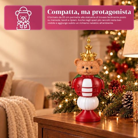 Statuetta Natalizia 35 cm in Resina, Decorazione Natale Babbo Natale, Soldatino Schiaccianoci e Orsetto, Rosso o Bianco, Interno Esterno
