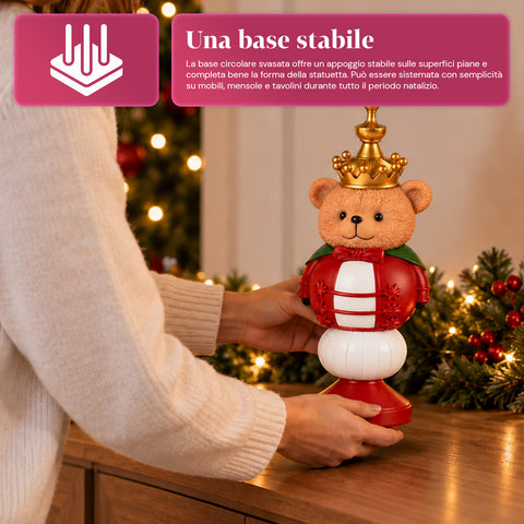Statuetta Natalizia 35 cm in Resina, Decorazione Natale Babbo Natale, Soldatino Schiaccianoci e Orsetto, Rosso o Bianco, Interno Esterno