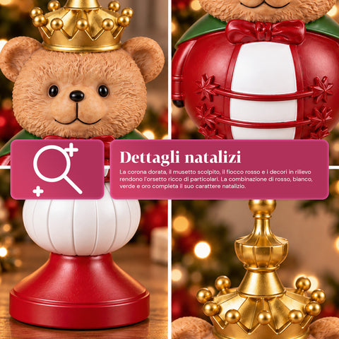 Statuetta Natalizia 35 cm in Resina, Decorazione Natale Babbo Natale, Soldatino Schiaccianoci e Orsetto, Rosso o Bianco, Interno Esterno