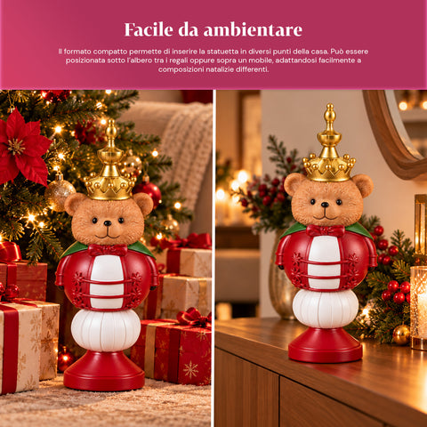 Statuetta Natalizia 35 cm in Resina, Decorazione Natale Babbo Natale, Soldatino Schiaccianoci e Orsetto, Rosso o Bianco, Interno Esterno