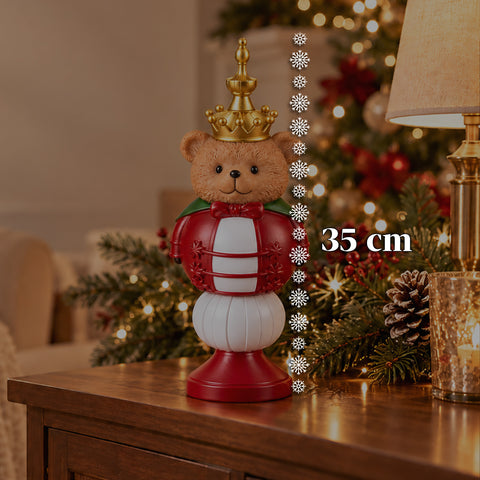 Statuetta Natalizia 35 cm in Resina, Decorazione Natale Babbo Natale, Soldatino Schiaccianoci e Orsetto, Rosso o Bianco, Interno Esterno