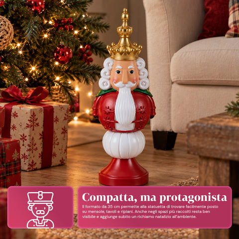 Statuetta Natalizia 35 cm in Resina, Decorazione Natale Babbo Natale, Soldatino Schiaccianoci e Orsetto, Rosso o Bianco, Interno Esterno