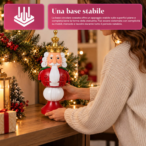 Statuetta Natalizia 35 cm in Resina, Decorazione Natale Babbo Natale, Soldatino Schiaccianoci e Orsetto, Rosso o Bianco, Interno Esterno