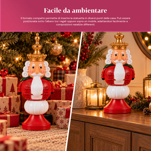 Statuetta Natalizia 35 cm in Resina, Decorazione Natale Babbo Natale, Soldatino Schiaccianoci e Orsetto, Rosso o Bianco, Interno Esterno