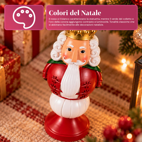 Statuetta Natalizia 35 cm in Resina, Decorazione Natale Babbo Natale, Soldatino Schiaccianoci e Orsetto, Rosso o Bianco, Interno Esterno