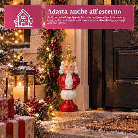 Statuetta Natalizia 35 cm in Resina, Decorazione Natale Babbo Natale, Soldatino Schiaccianoci e Orsetto, Rosso o Bianco, Interno Esterno