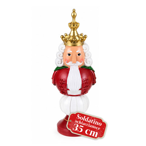 Statuetta Natalizia 35 cm in Resina, Decorazione Natale Babbo Natale, Soldatino Schiaccianoci e Orsetto, Rosso o Bianco, Interno Esterno
