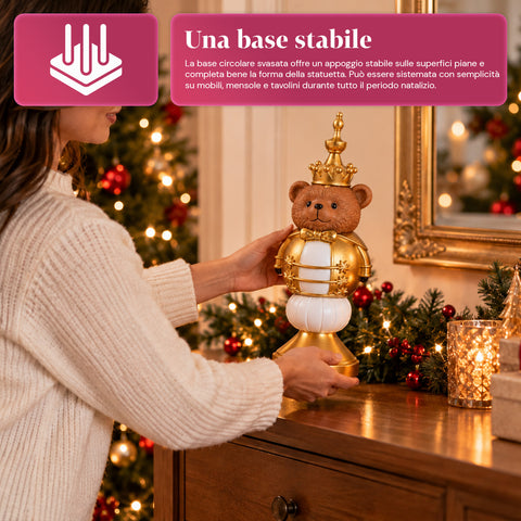Statuetta Natalizia 35 cm in Resina, Decorazione Natale Babbo Natale, Soldatino Schiaccianoci e Orsetto, Rosso o Bianco, Interno Esterno