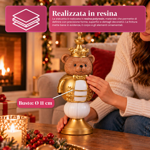 Statuetta Natalizia 35 cm in Resina, Decorazione Natale Babbo Natale, Soldatino Schiaccianoci e Orsetto, Rosso o Bianco, Interno Esterno