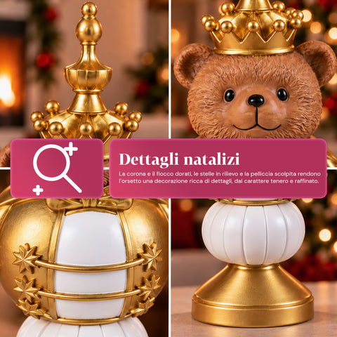 Statuetta Natalizia 35 cm in Resina, Decorazione Natale Babbo Natale, Soldatino Schiaccianoci e Orsetto, Rosso o Bianco, Interno Esterno