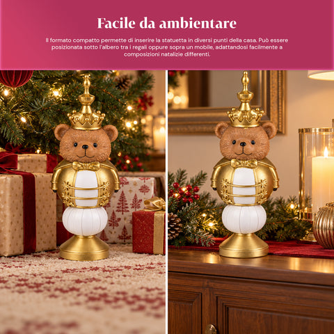 Statuetta Natalizia 35 cm in Resina, Decorazione Natale Babbo Natale, Soldatino Schiaccianoci e Orsetto, Rosso o Bianco, Interno Esterno