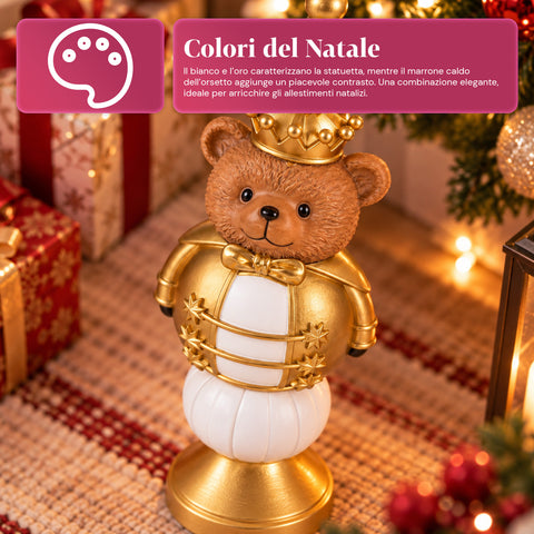 Statuetta Natalizia 35 cm in Resina, Decorazione Natale Babbo Natale, Soldatino Schiaccianoci e Orsetto, Rosso o Bianco, Interno Esterno