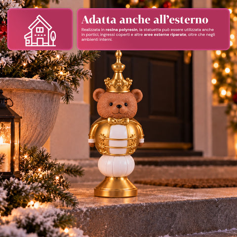 Statuetta Natalizia 35 cm in Resina, Decorazione Natale Babbo Natale, Soldatino Schiaccianoci e Orsetto, Rosso o Bianco, Interno Esterno