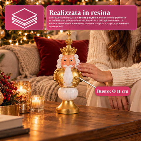Statuetta Natalizia 35 cm in Resina, Decorazione Natale Babbo Natale, Soldatino Schiaccianoci e Orsetto, Rosso o Bianco, Interno Esterno