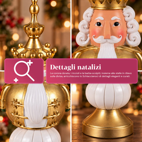 Statuetta Natalizia 35 cm in Resina, Decorazione Natale Babbo Natale, Soldatino Schiaccianoci e Orsetto, Rosso o Bianco, Interno Esterno