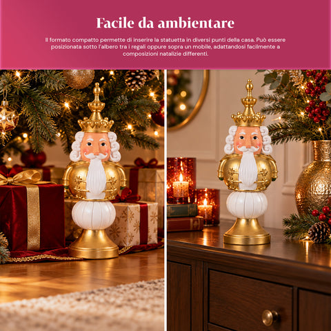 Statuetta Natalizia 35 cm in Resina, Decorazione Natale Babbo Natale, Soldatino Schiaccianoci e Orsetto, Rosso o Bianco, Interno Esterno