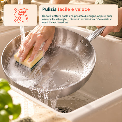 3 darabos Tri-Ply rozsdamentes acél serpenyőkészlet 20-24-28 cm | indukciós aljjal, minden főzőlapon és sütőben használható