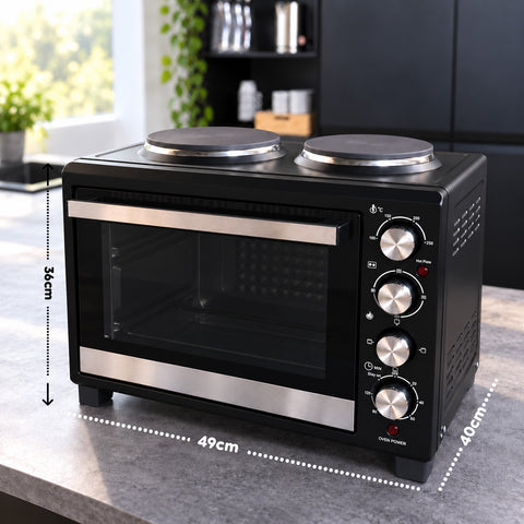 Fornetto Elettrico 40L con Doppia Piastra Elettrica, Grill, 5 Modalità di Cottura, Timer 120 Minuti, 100-250°C e Porta Doppio Vetro