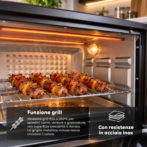 Fornetto Elettrico 40L con Doppia Piastra Elettrica, Grill, 5 Modalità di Cottura, Timer 120 Minuti, 100-250°C e Porta Doppio Vetro