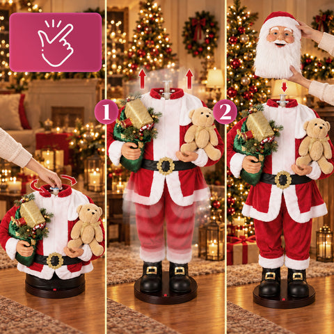 Babbo Natale Danzante 150 cm con Musica, Canto e Movimento - Decorazione Natalizia da Interno con Pulsante, Base 38 cm, Rosso