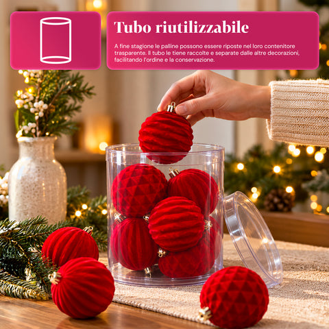 12 darabos, 8 cm-es bársonyos karácsonyi gömbdíszkészlet, csomagonként háromféle textúrával, 3 elérhető színben, matt gömbök karácsonyfára és dekorációhoz