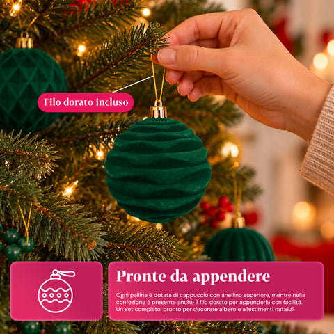 12 darabos, 8 cm-es bársonyos karácsonyi gömbdíszkészlet, csomagonként háromféle textúrával, 3 elérhető színben, matt gömbök karácsonyfára és dekorációhoz
