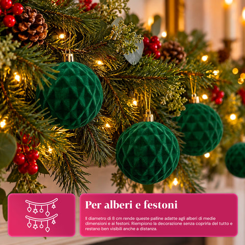 12 darabos, 8 cm-es bársonyos karácsonyi gömbdíszkészlet, csomagonként háromféle textúrával, 3 elérhető színben, matt gömbök karácsonyfára és dekorációhoz