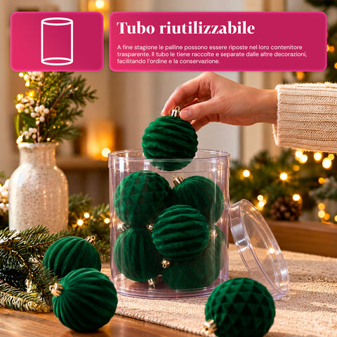 12 darabos, 8 cm-es bársonyos karácsonyi gömbdíszkészlet, csomagonként háromféle textúrával, 3 elérhető színben, matt gömbök karácsonyfára és dekorációhoz