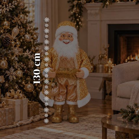 Babbo Natale Danzante 130 cm con Musica, Statua Natalizia Oro che Danza Ride e Canta, Più Modalità e Brani, Base da Riempire, Alimentatore Incluso