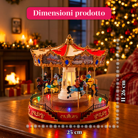 Ruota Panoramica Natalizia con Luci LED, Musica e Movimento Rotante, 2 Colori, Decorazione Natale Animata, Altezza 26 cm, Base 22 cm, Plastica