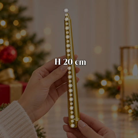 Candele slim natalizie per centrotavola e candelabri, set da 6, 2 colori, altezza 20 cm, cera di paraffina, finitura lucida effetto metallico