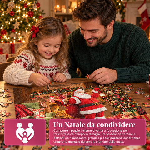 300 darabos karácsonyi puzzle, 2 féle véletlenszerűen küldött mintával, ünnepi dekorációkkal díszített karácsonyi jelenet, papírból, mérete 52,5x36,7 cm