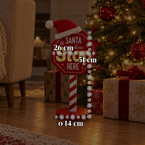 Világító „Santa Stop Here” tábla, 51 cm, LED-es karácsonyi dekoráció