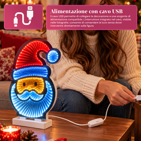 LED-es, végtelen hatású Mikulás, H29 cm, USB-kábellel