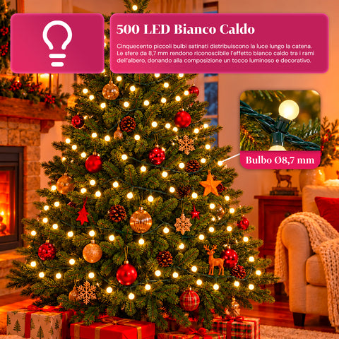 500 LED-es Cherry fényfüzér, 12,5 m, 8 fényeffektus, IP44