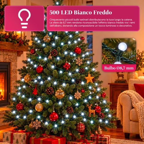 500 LED-es Cherry fényfüzér, 12,5 m, 8 fényeffektus, IP44
