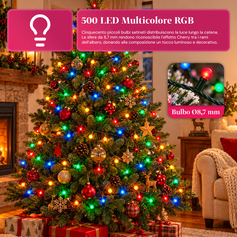 500 LED-es Cherry fényfüzér, 12,5 m, 8 fényeffektus, IP44