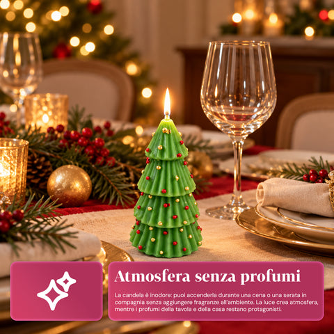 14 cm-es, illatmentes paraffinviasz karácsonyfa-gyertya, többféle díszítéssel