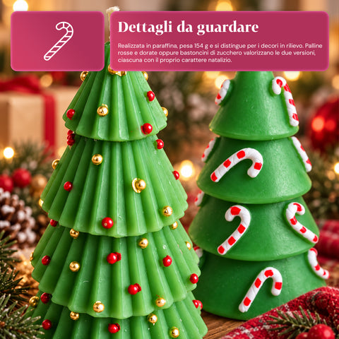 14 cm-es, illatmentes paraffinviasz karácsonyfa-gyertya, többféle díszítéssel