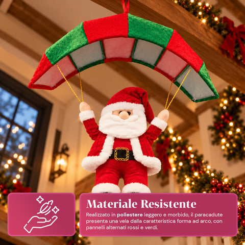 Paracadute Natalizio da Appendere 80 cm con Personaggio di Natale 4 personaggi