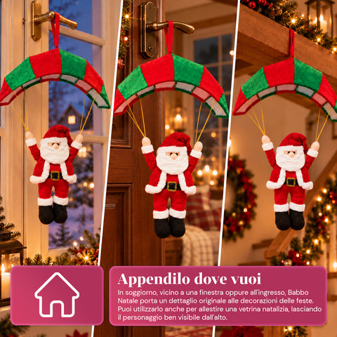 Paracadute Natalizio da Appendere 80 cm con Personaggio di Natale 4 personaggi
