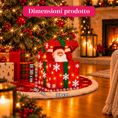 Pacco regalo luminoso con Babbo Natale musicale e animato H30 cm